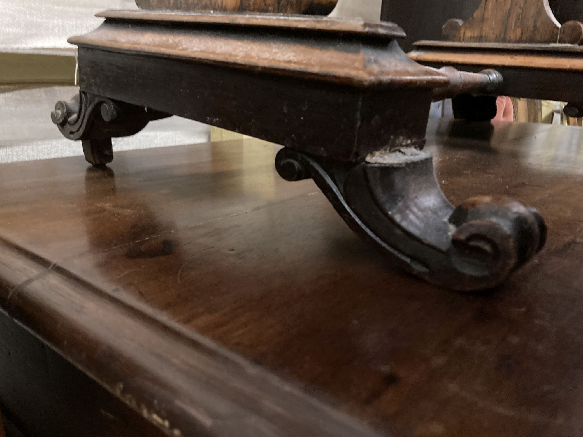 A Victorian rosewood work table, with a folding top, width 54cm depth 38cm height 71cm